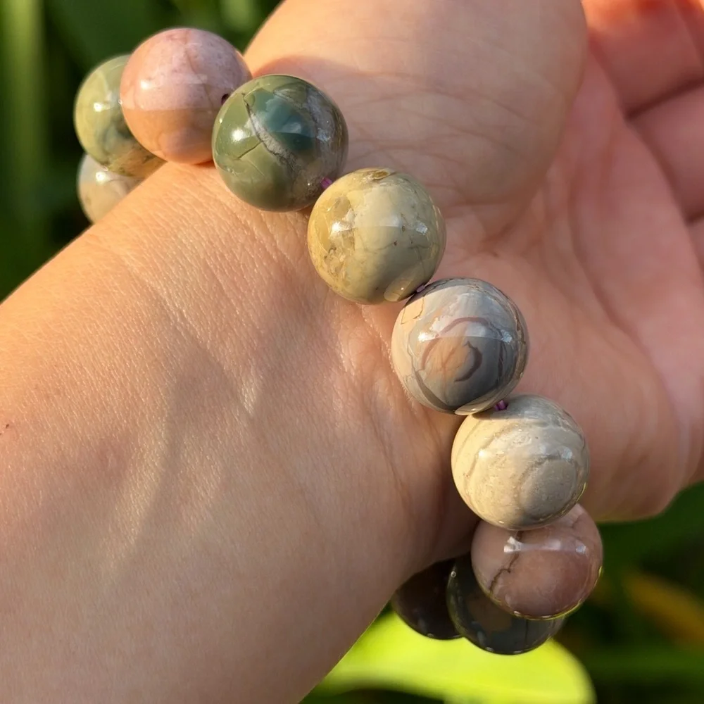 15mm‎ stretchable chunky multicolor Alashan agate bracelet 0837
